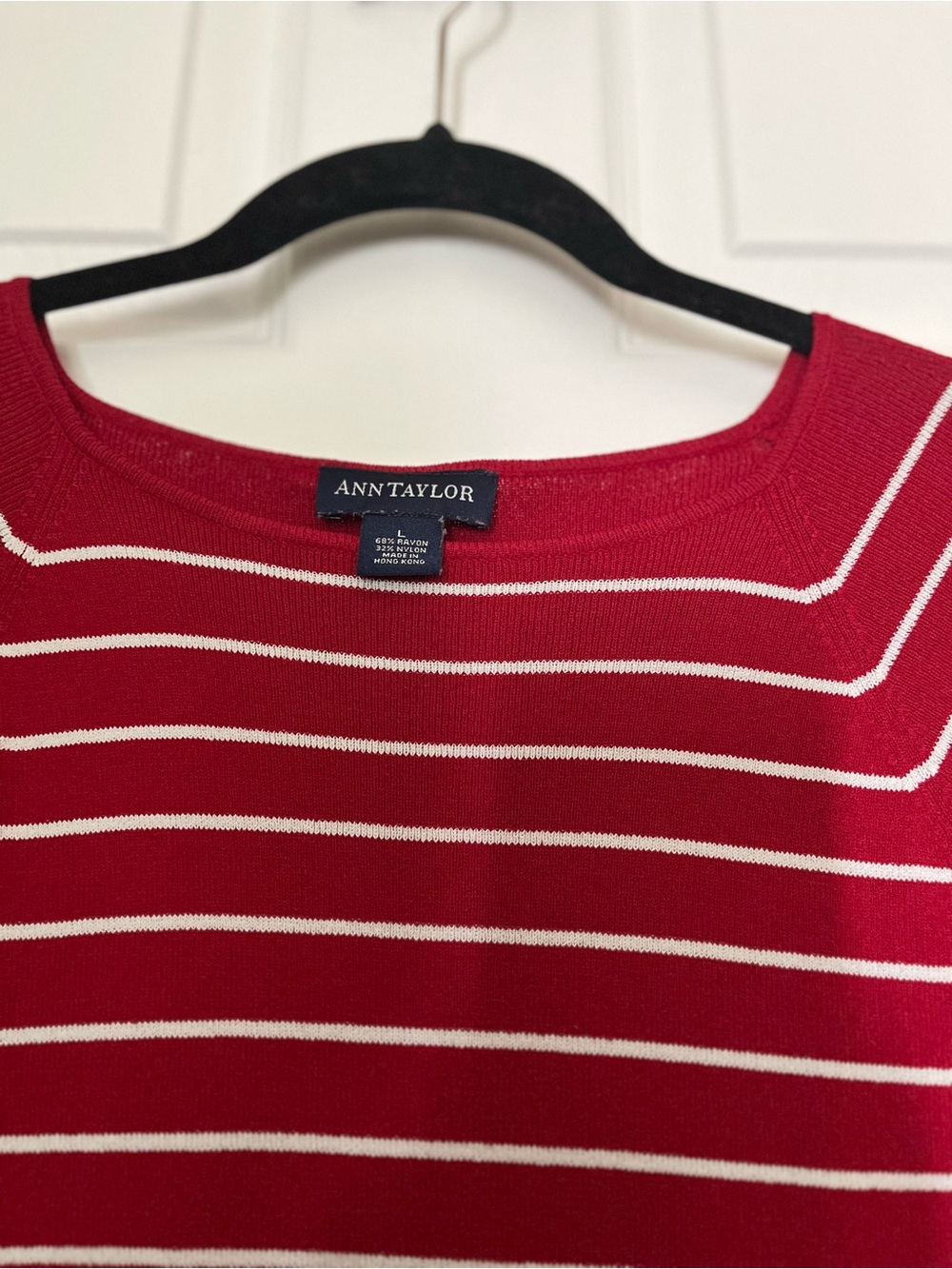 Ann Taylor Red & White Striped Crewneck Sweater